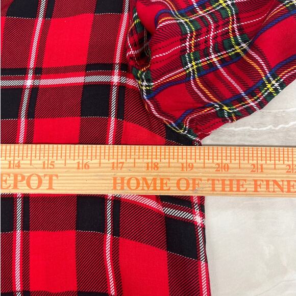 Calessa Red Patchwork Plaid Embroidered Button Front Top Medium Artsy Holiday - Picture 10 of 10